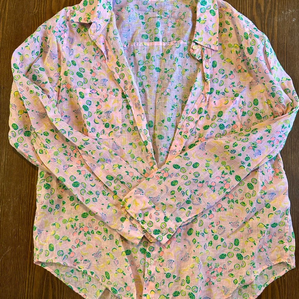 Lilly Pulitzer Sea View Linen Button-Up Shirt - Large
